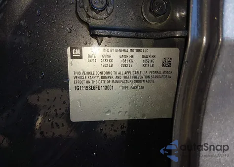 2015 Chevrolet Impala 1Lt z USA, uszkodzony, nr VIN 1G1115SL6FU113001